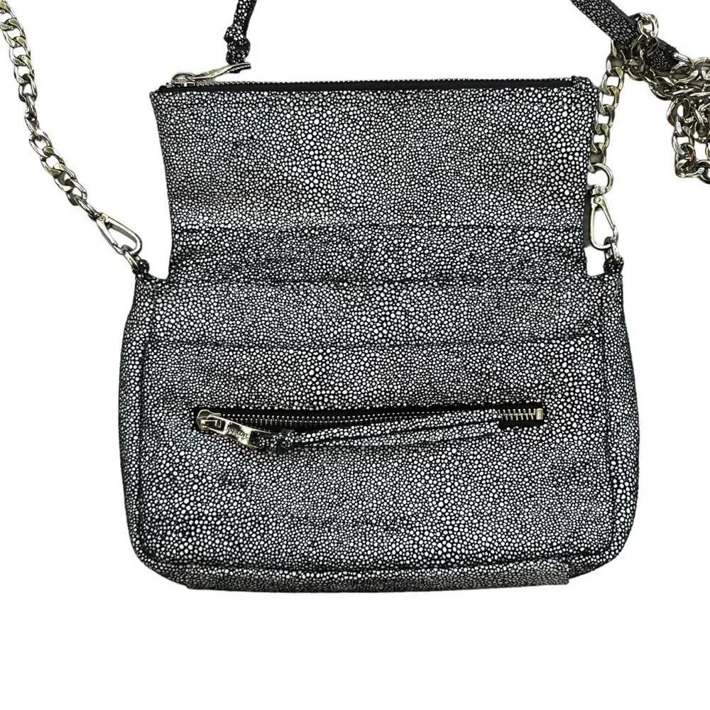 Sorial Black and White Pebbled/Dot Shimmer Crossbody Silver Chain Strap - Picture 3 of 13